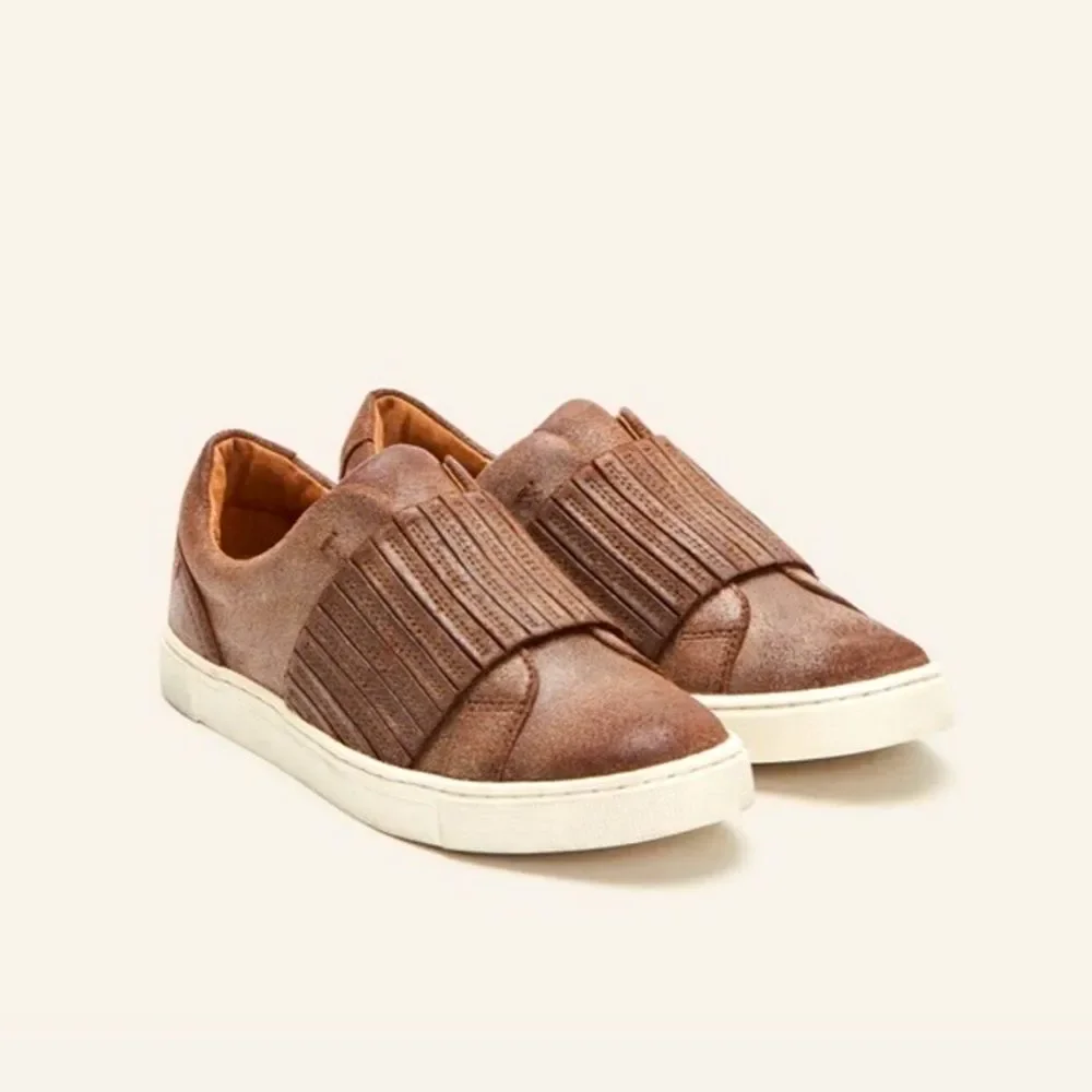 Frye | Women's Ivy Gore Distressed Leather Slip-On Sneakers in Brown Size 9